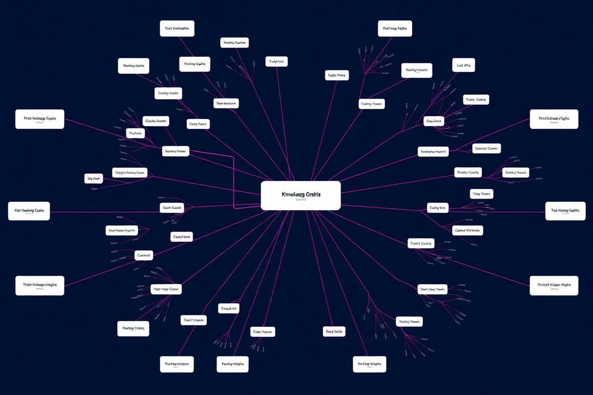 Radial mind map diagram connecting technical topics